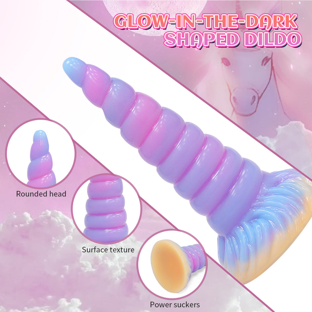 7 Inch Glow In The Dark Tapered Unicorn Dildo Xoxomoving