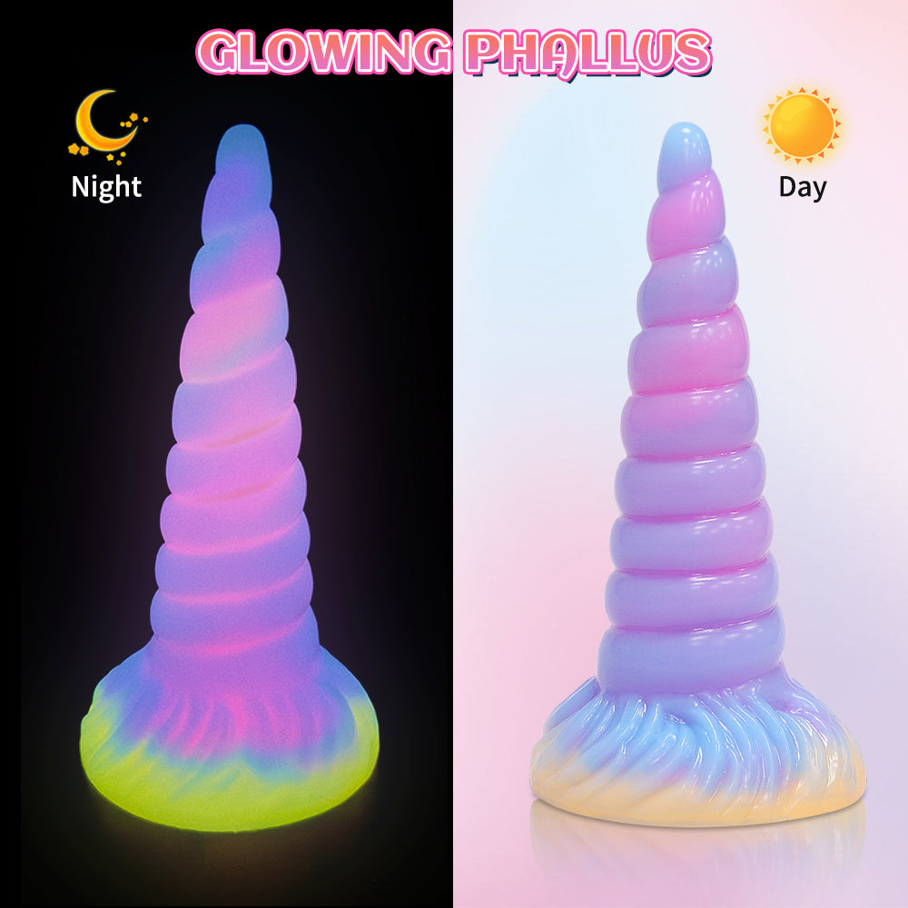 7 Inch Glow In The Dark Tapered Unicorn Dildo