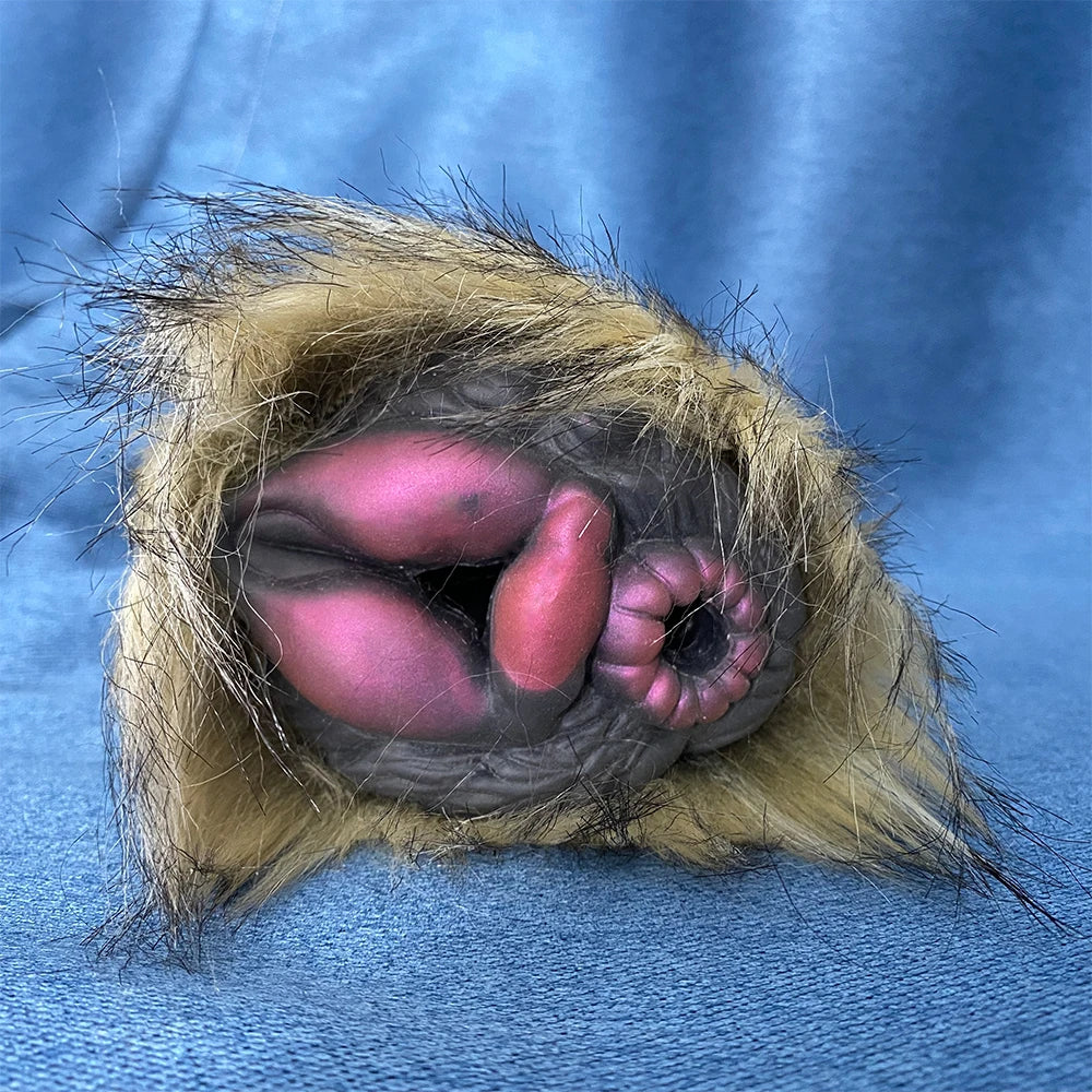 Animal Fur Pocket Pussy Male Masturbator - Silicone Dual Vaginas Penis Massage Sex Toy for Men Domlust