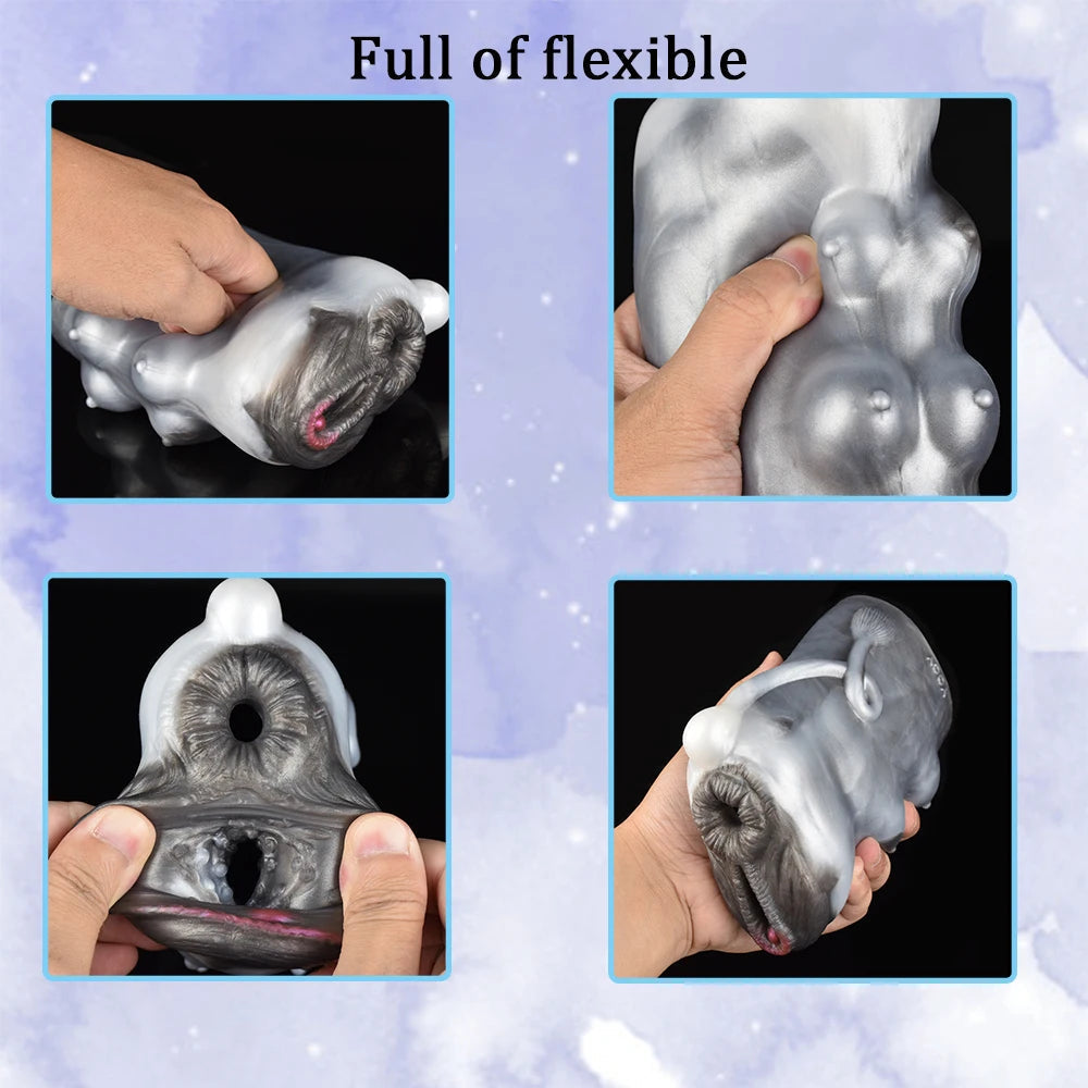 Cow Pocket Pussy Male Masturbator - Realistic Animal Vagina Dual Penis Massage Sex Toy for Men Xoxomoving