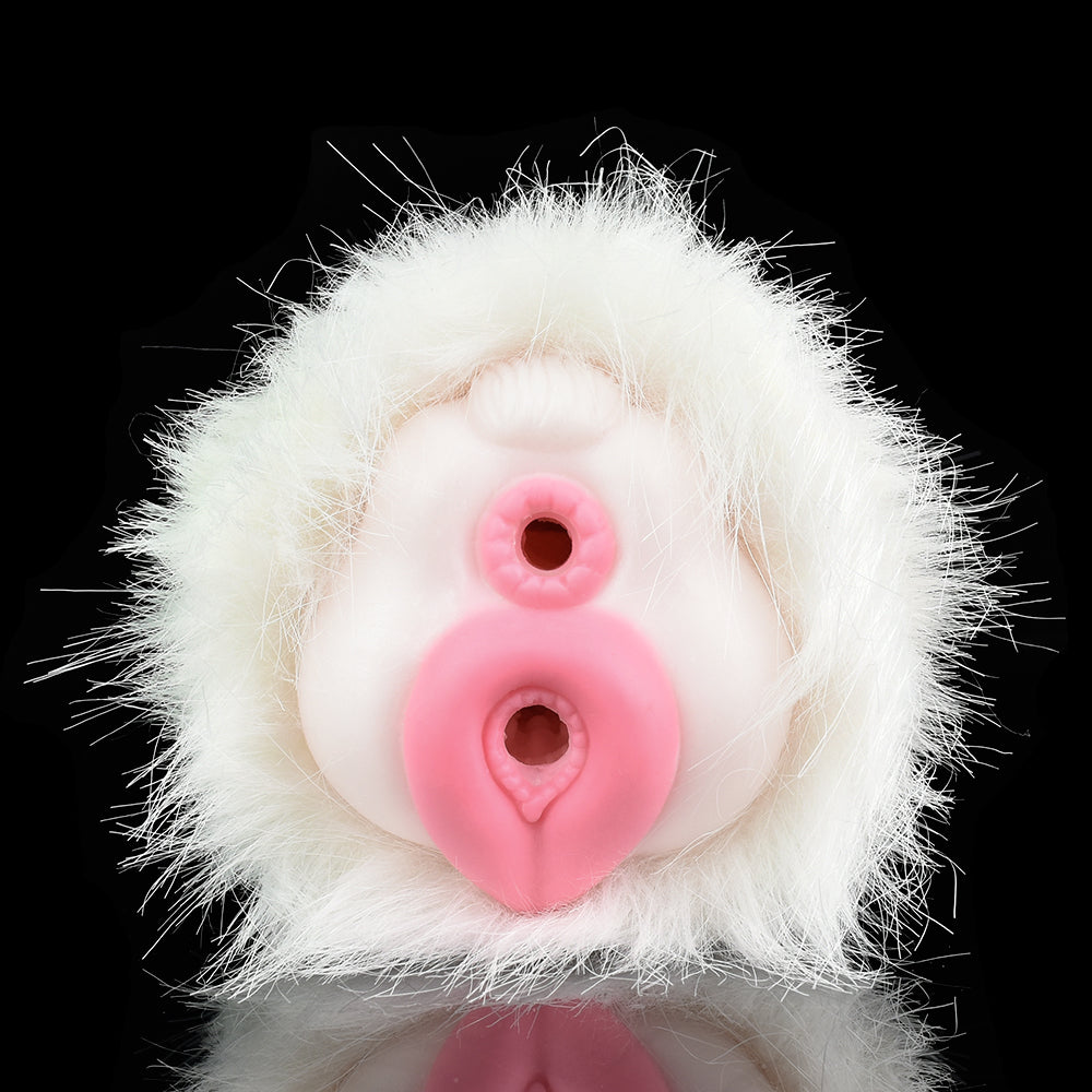 White Furry Pussy Male Masturbator - Animal Vaginal Penis Masturbation Cup Sex Toy for Men Xoxomoving