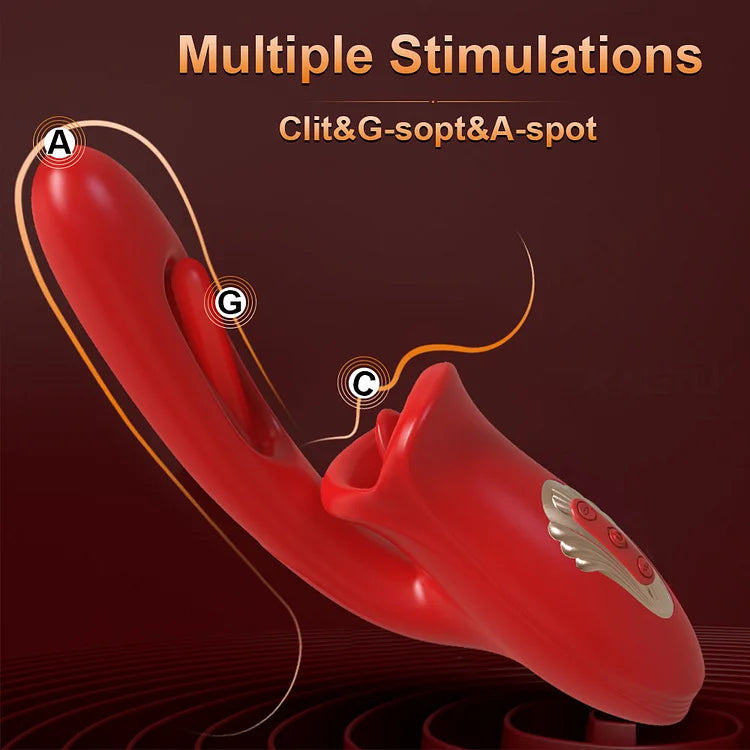 Rose Sex Toy Mouth Biting G Spot Clitoral Vibrator with Another End Tapping & Slapping and Dildo Vibrator Optional Xoxomoving