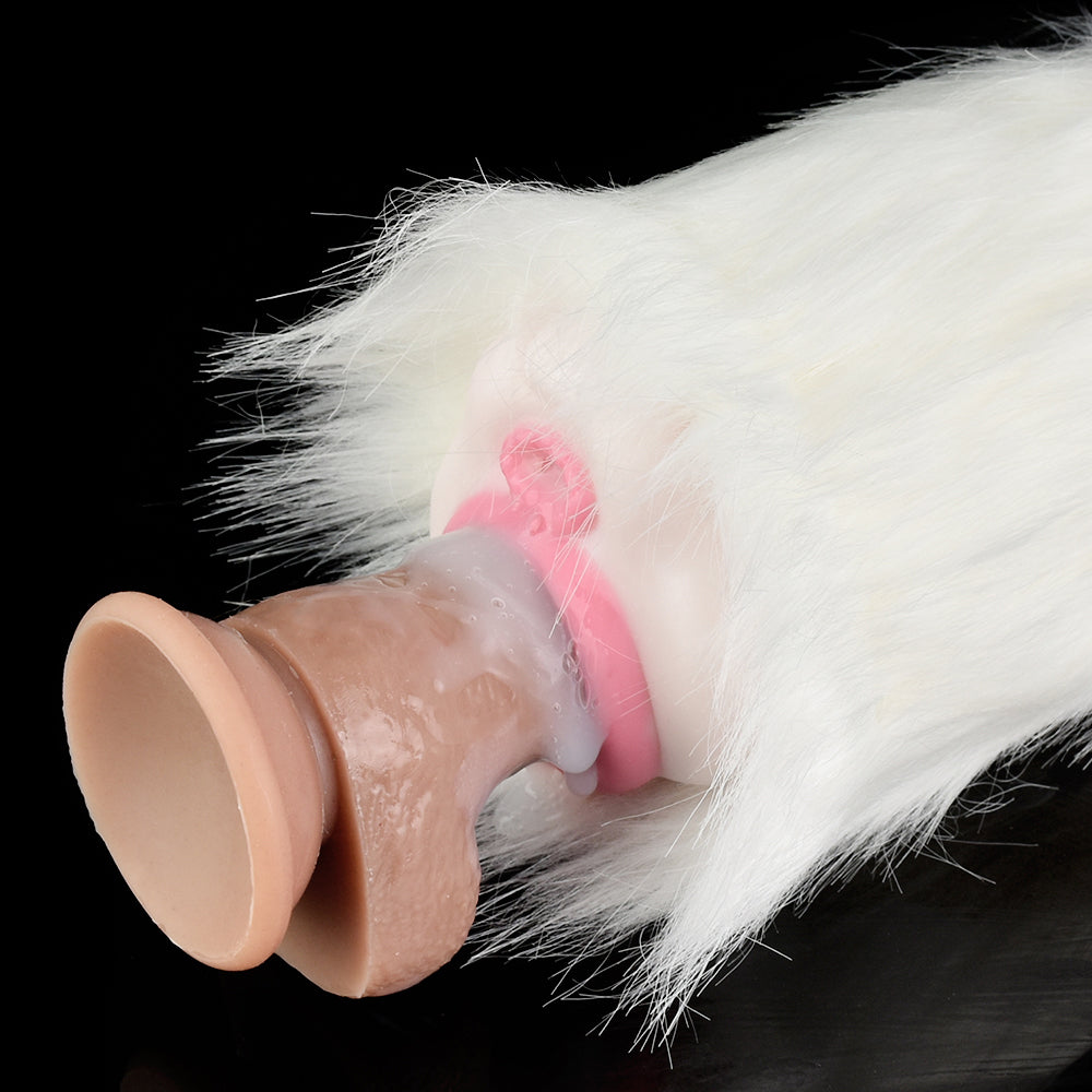White Furry Pussy Male Masturbator - Animal Vaginal Penis Masturbation Cup Sex Toy for Men Xoxomoving