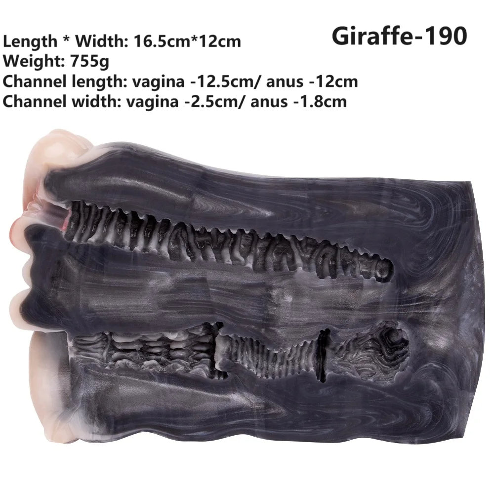 Giraffe Pocket Pussy Masturbation Cup - Silicone Double Anal Vagina Male Masturbator Xoxomoving