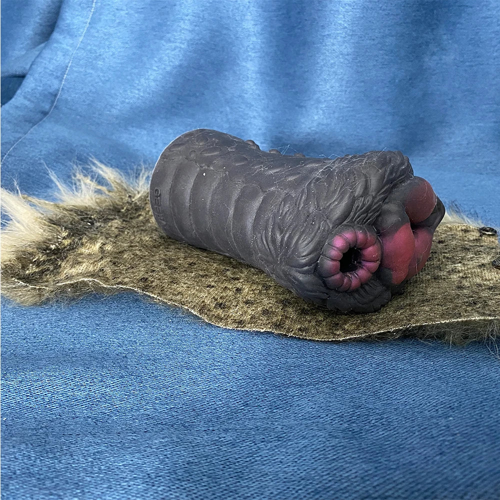 Animal Fur Pocket Pussy Male Masturbator - Silicone Dual Vaginas Penis Massage Sex Toy for Men Xoxomoving
