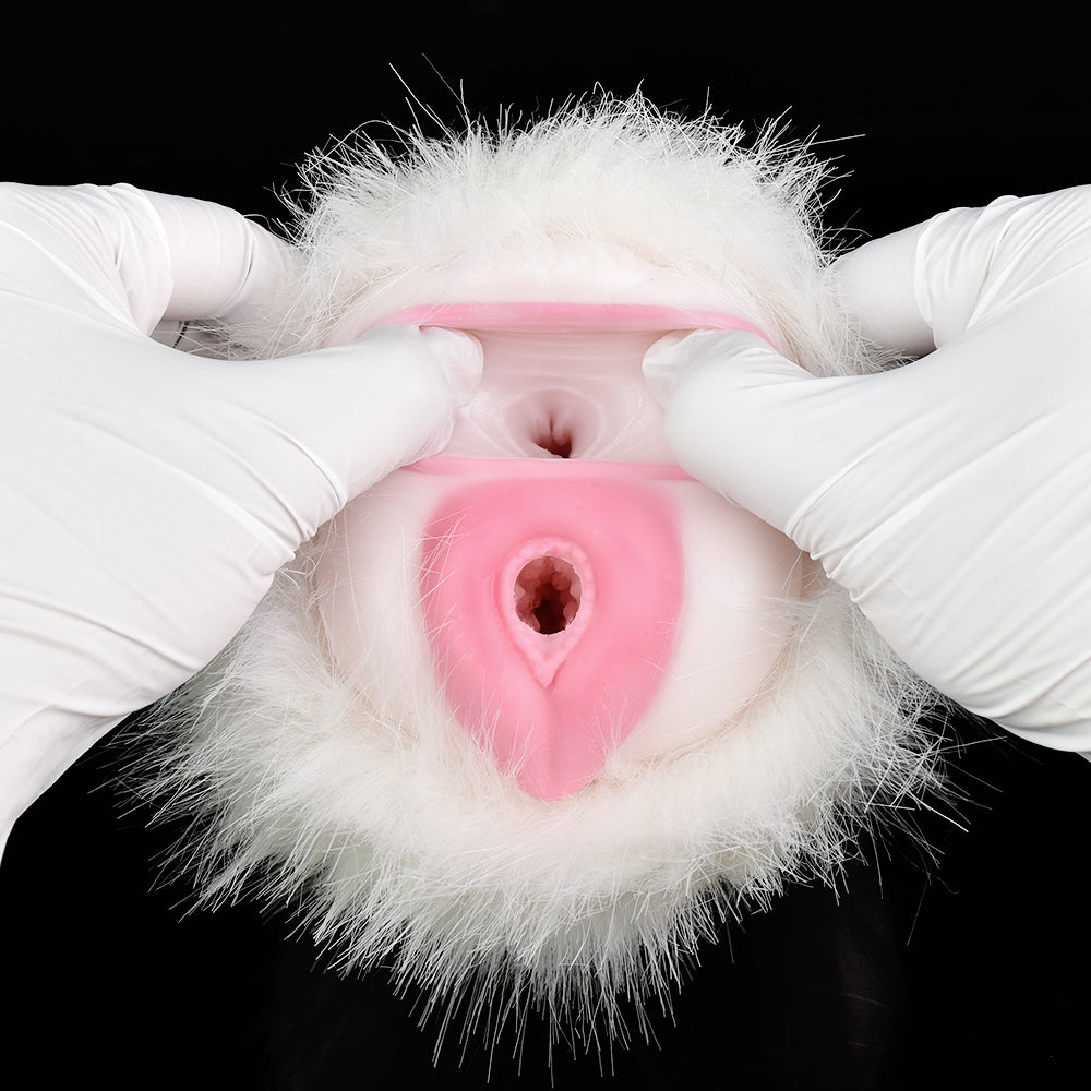 White Furry Pussy Male Masturbator - Animal Vaginal Penis Masturbation Cup Sex Toy for Men Xoxomoving