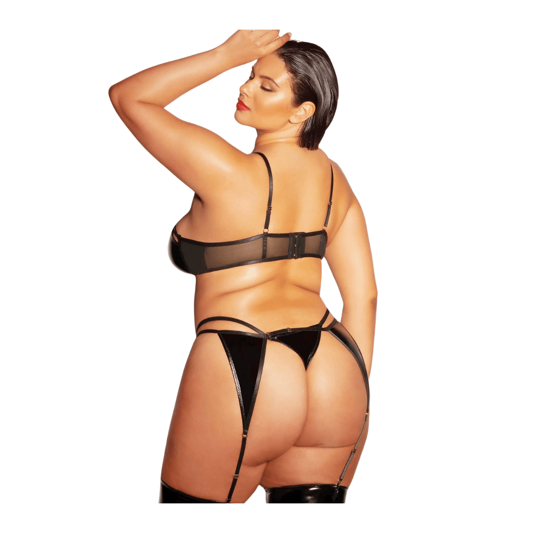 Plus Size Black Patent Leather Lingerie Set Xoxomoving