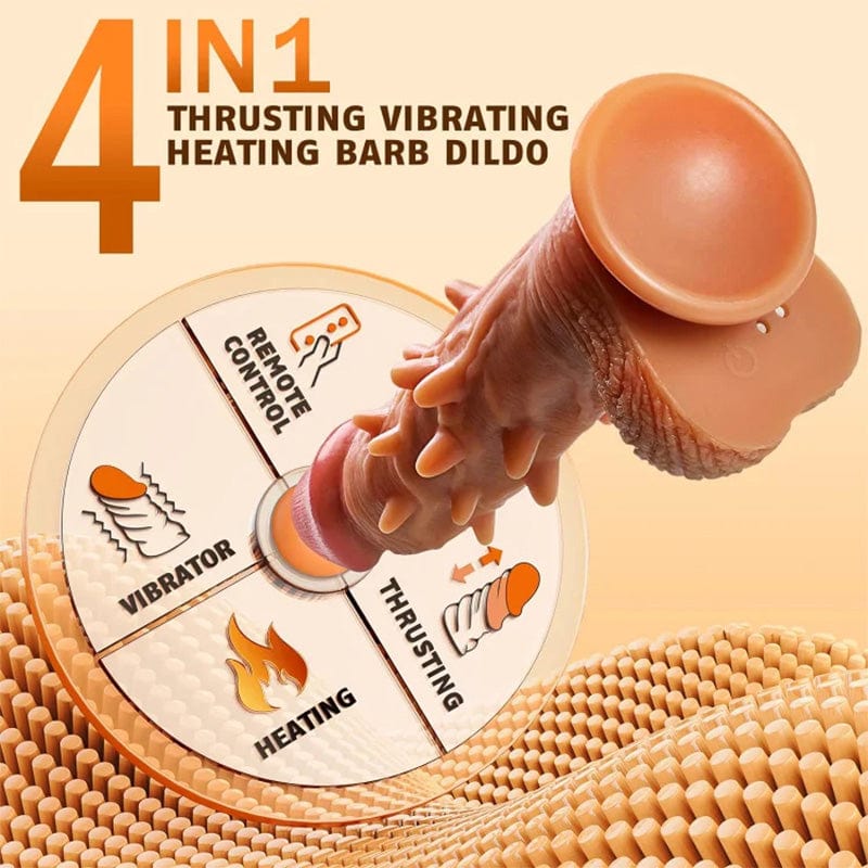 Thrust Vibrating Heating 4-in-1 Spiket Dildo 9 Inches Xoxomoving
