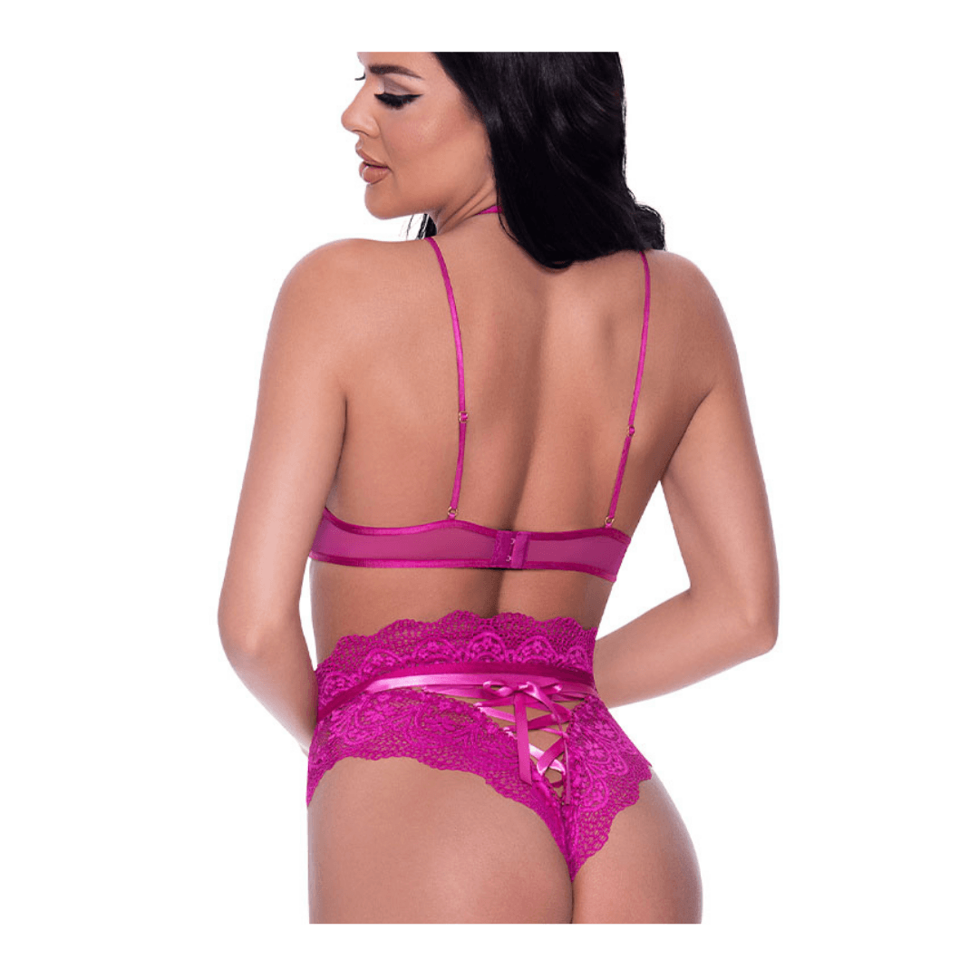 Plus Size Fuchsia Lace Halter Lingerie Set Xoxomoving