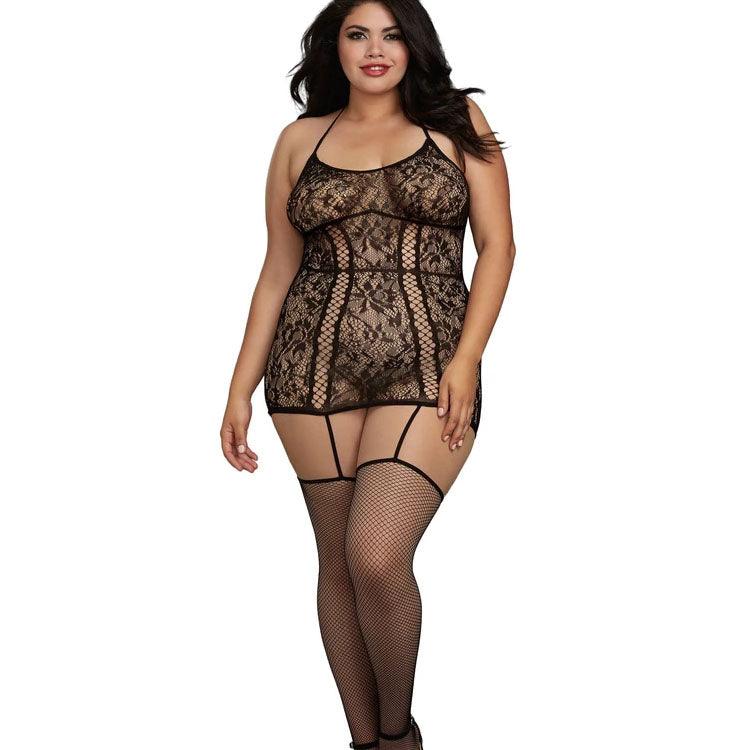 Lace Criss-Cross Garter Body Stocking Xoxomoving