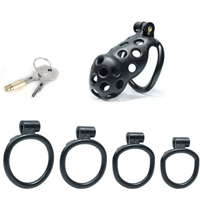 Black Bubbles Chastity Cage - Standard Xoxomoving