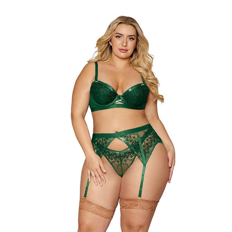 Emerald Sequined Floral 3pc Set Xoxomoving