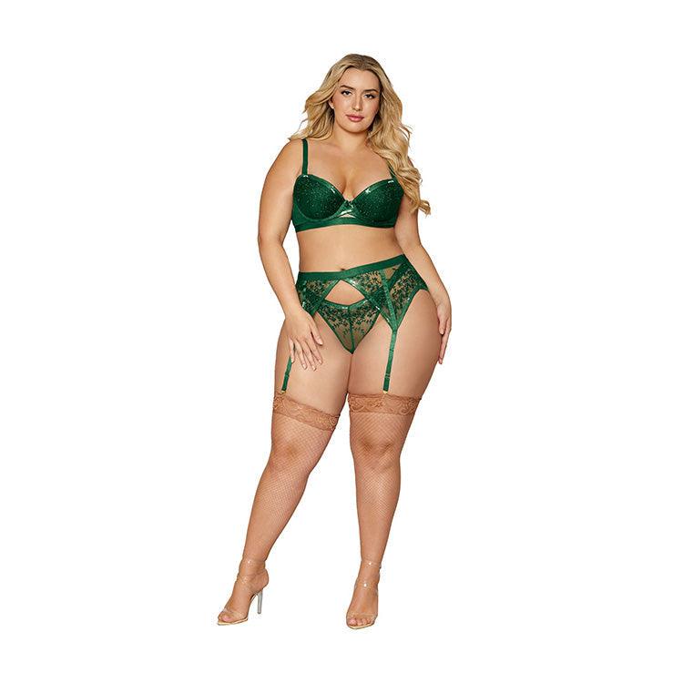 Emerald Sequined Floral 3pc Set Xoxomoving