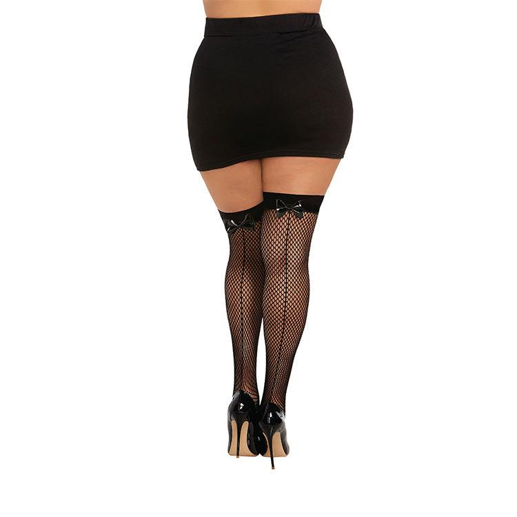 Fishnet Thigh Highs with Vinyl Bow Backseams Xoxomoving
