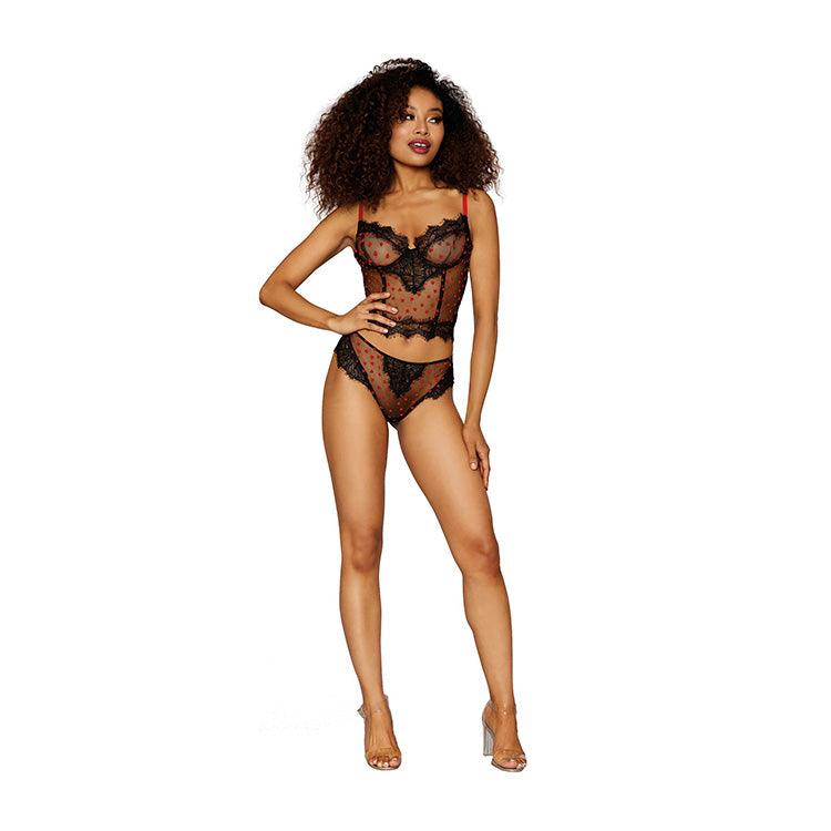 Flocked Heart Mesh & Lace Bustier Set Xoxomoving