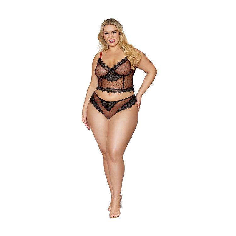 Flocked Heart Mesh & Lace Bustier Set Xoxomoving