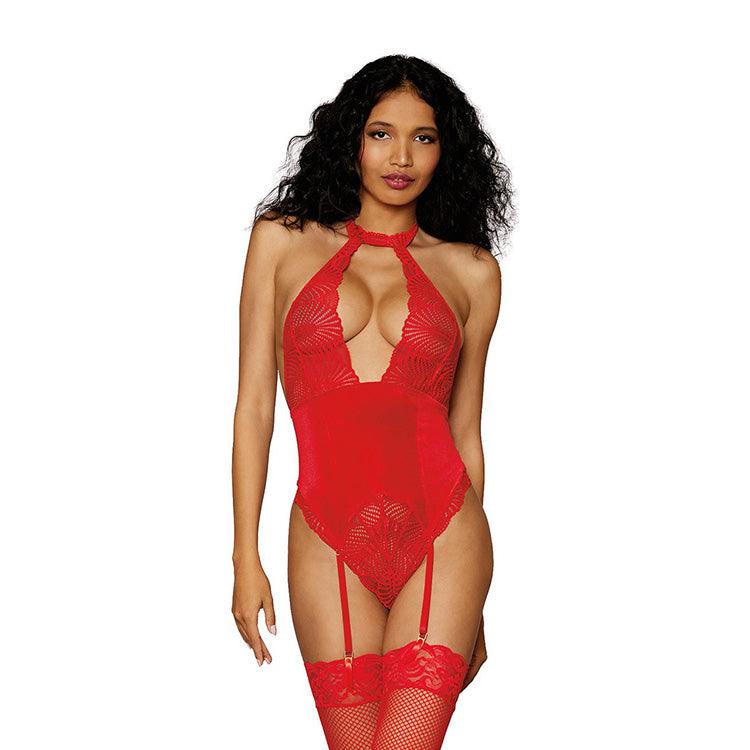 Holiday Velvet & Lace Garter Teddy Xoxomoving