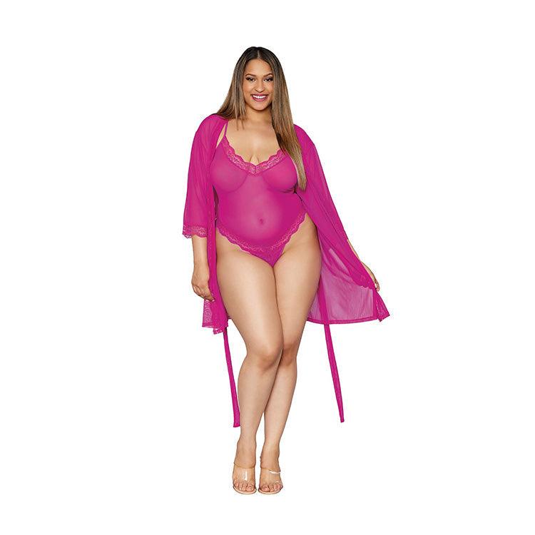 Lace Trim Mesh Teddy & Robe Set Xoxomoving