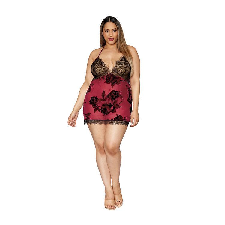 Velvet Burnout & Eyelash Lace Chemise Xoxomoving