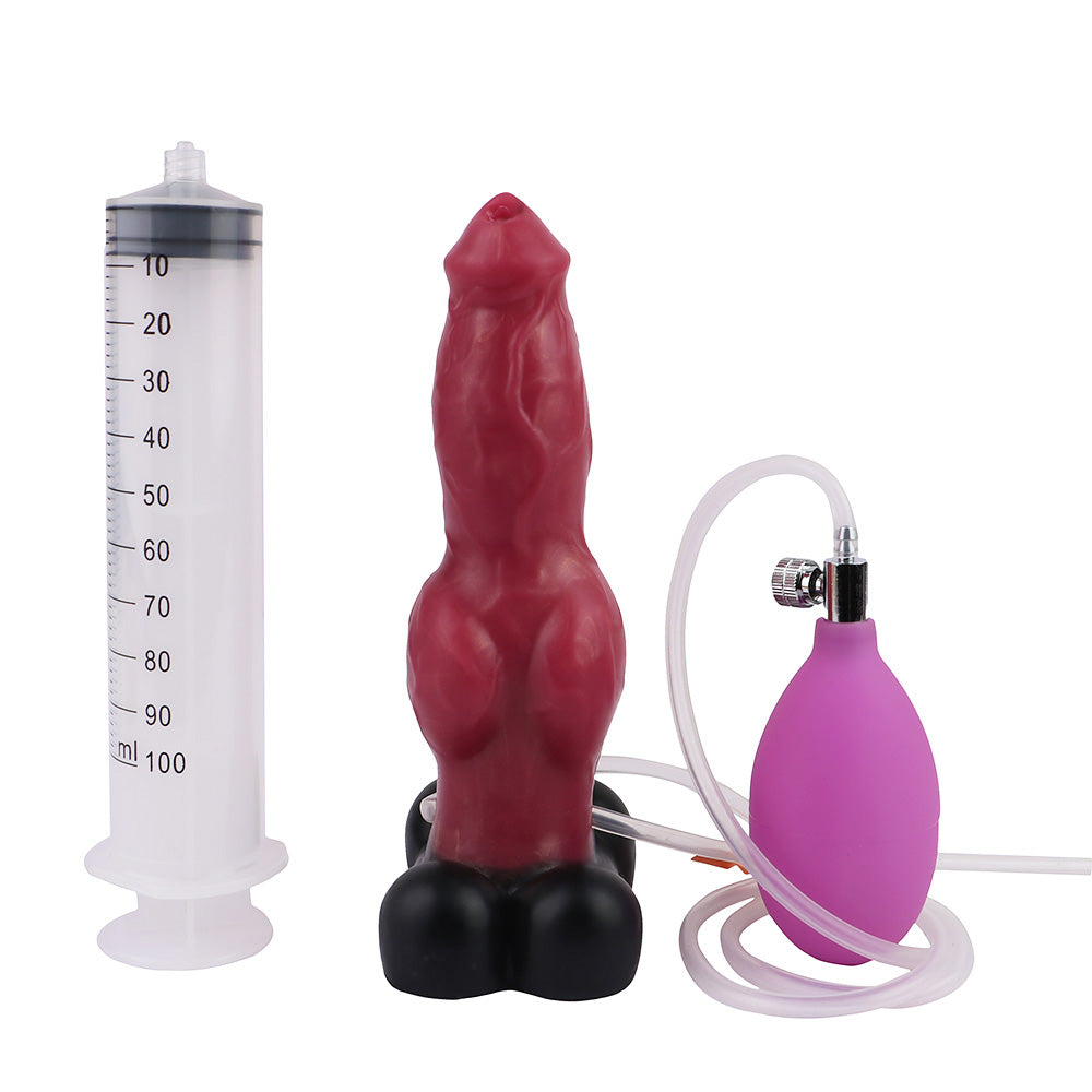 7 Inch Silicone Red Inflatable Dog Squirting Dildo Xoxomoving