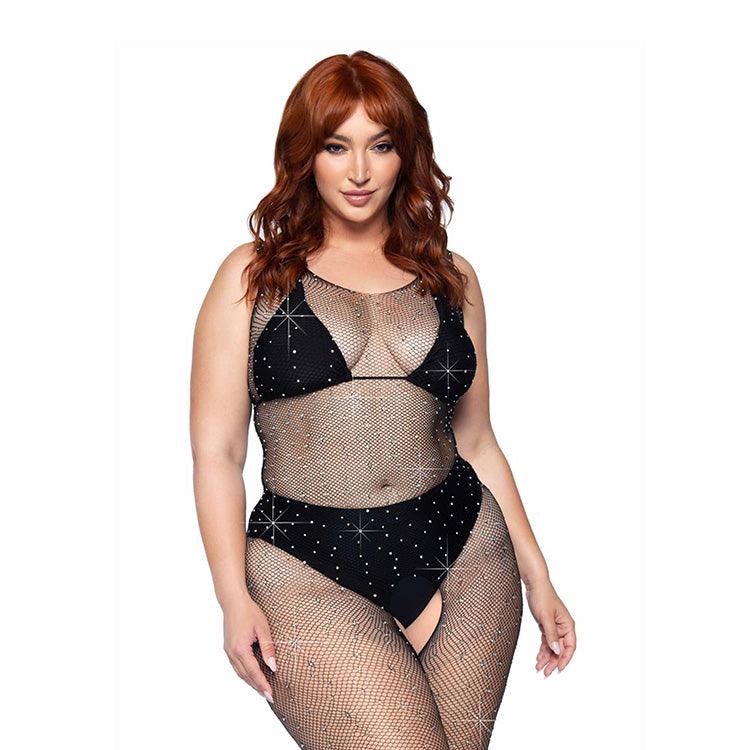 Rhinestone Fishnet Crotchless Bodystocking Xoxomoving