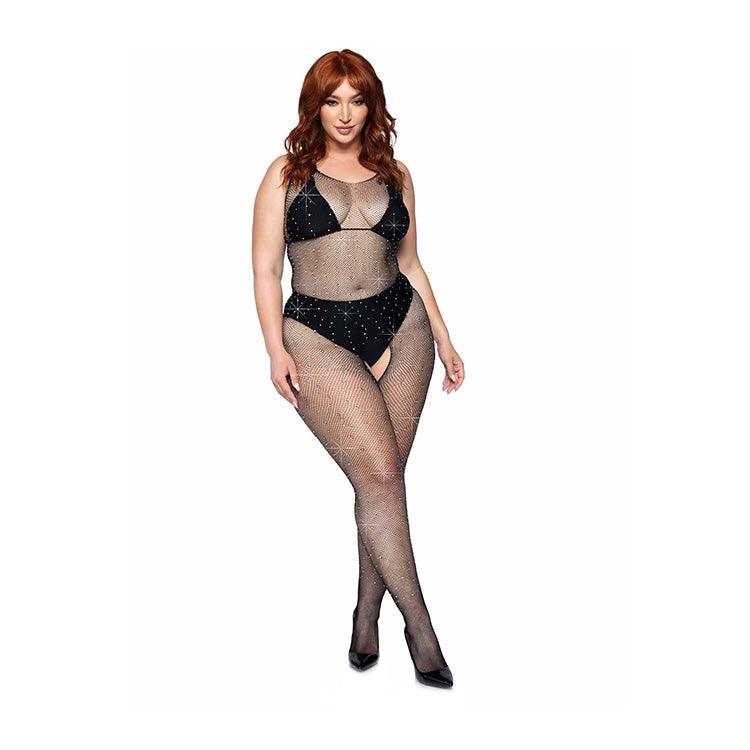 Rhinestone Fishnet Crotchless Bodystocking Xoxomoving