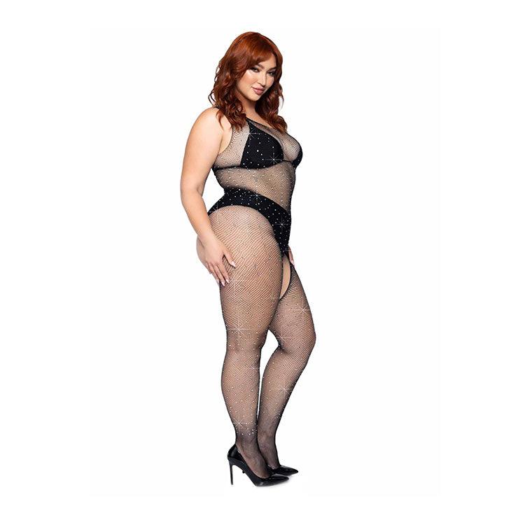 Rhinestone Fishnet Crotchless Bodystocking Xoxomoving