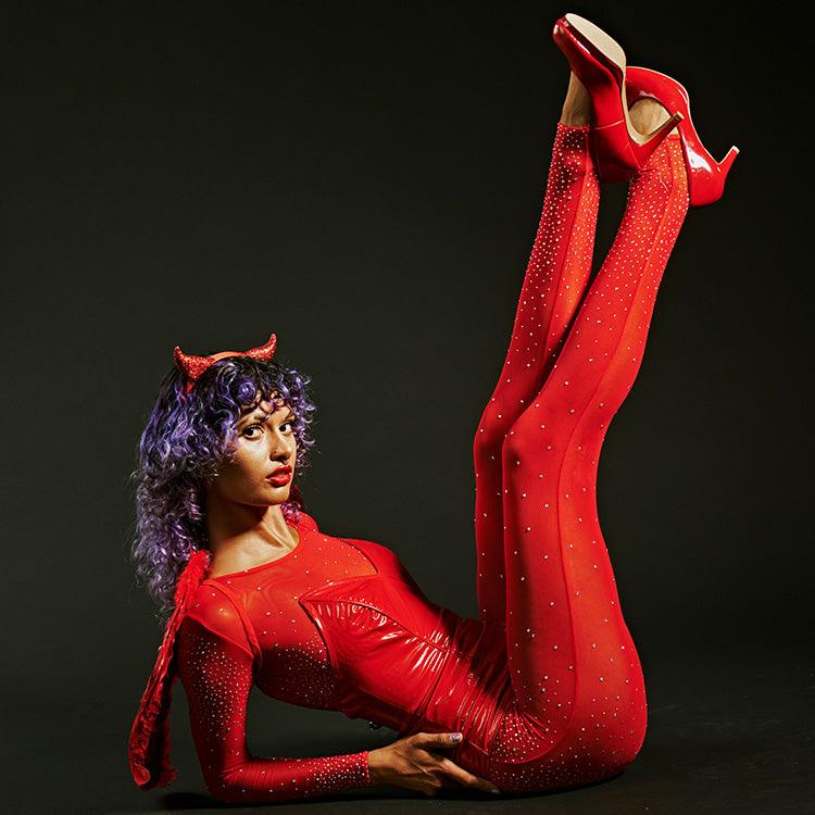 Sheer Rhinestone Long Sleeve Catsuit Xoxomoving