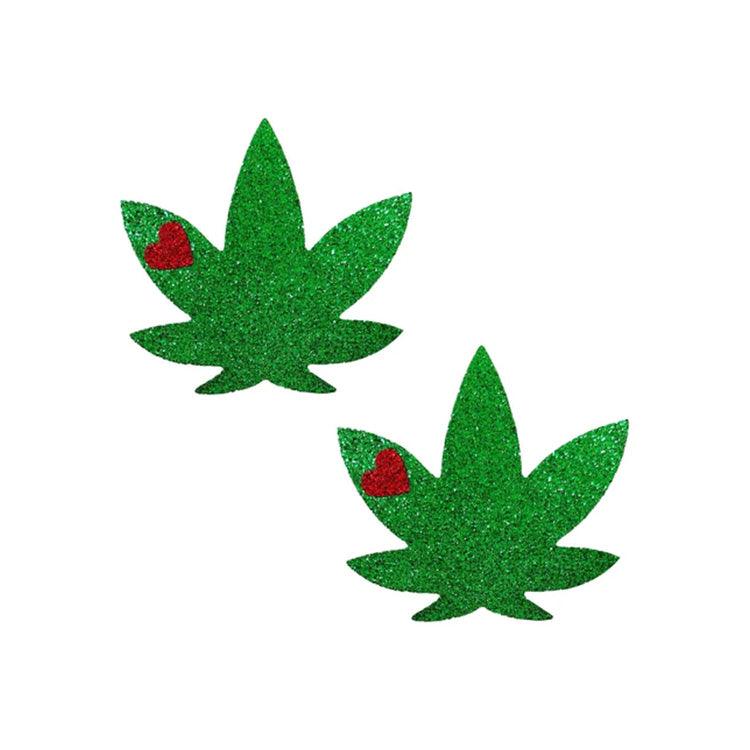 Glorious Green Glitter Dope AF Weed Leaf Pasties Xoxomoving
