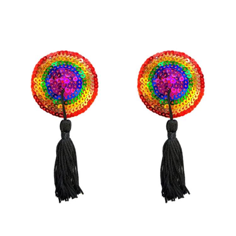 Neva Nude Rainbow Sequin Tassel Reusable Burlesque Pasties Xoxomoving