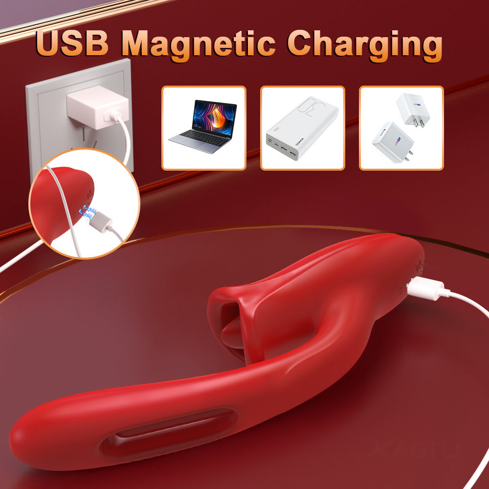 Rose Sex Toy Mouth Biting G Spot Clitoral Vibrator with Another End Tapping & Slapping and Dildo Vibrator Optional Xoxomoving