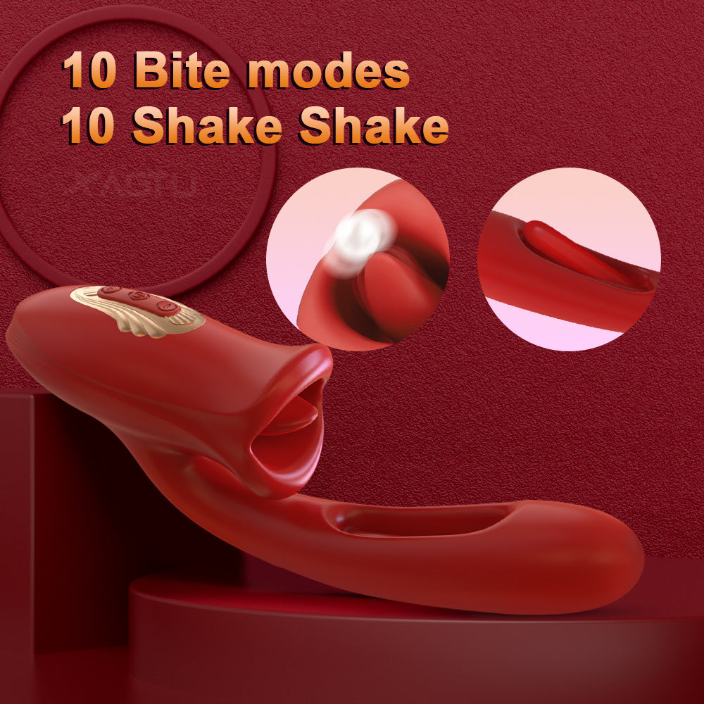 Rose Sex Toy Mouth Biting G Spot Clitoral Vibrator with Another End Tapping & Slapping and Dildo Vibrator Optional Xoxomoving