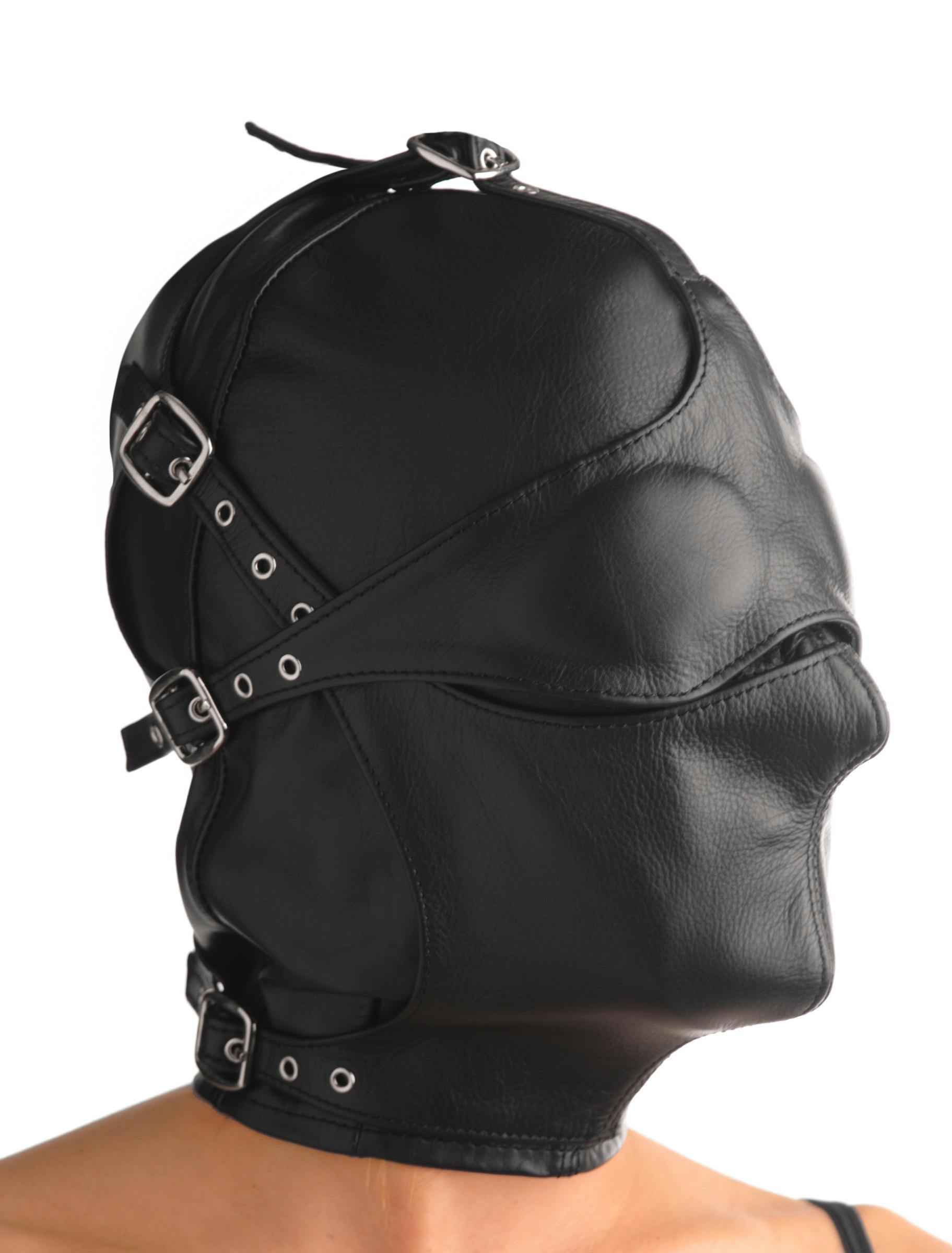 Asylum Leather Hood with Removable Blindfold and Muzzle - Xoxomoving