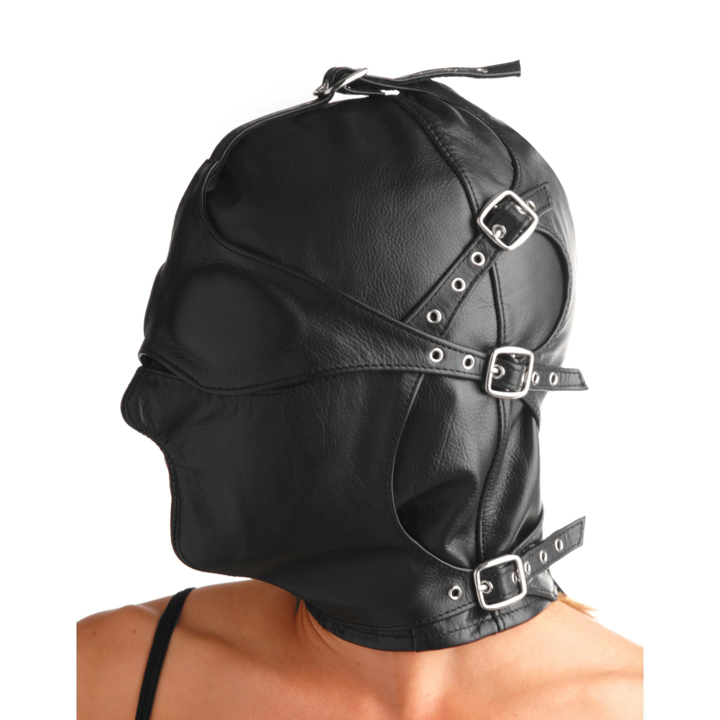 Asylum Leather Hood with Removable Blindfold and Muzzle - Xoxomoving