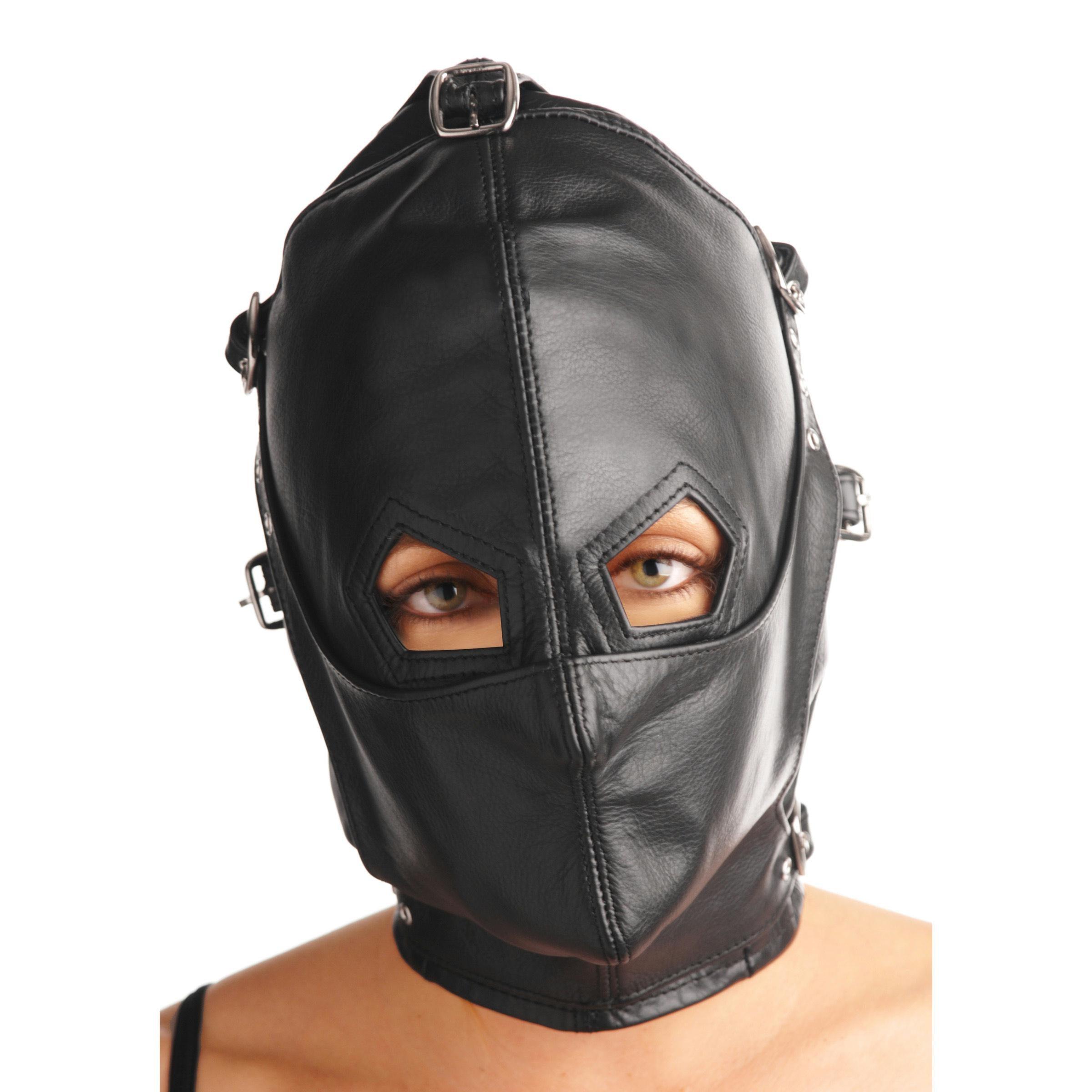 Asylum Leather Hood with Removable Blindfold and Muzzle - Xoxomoving