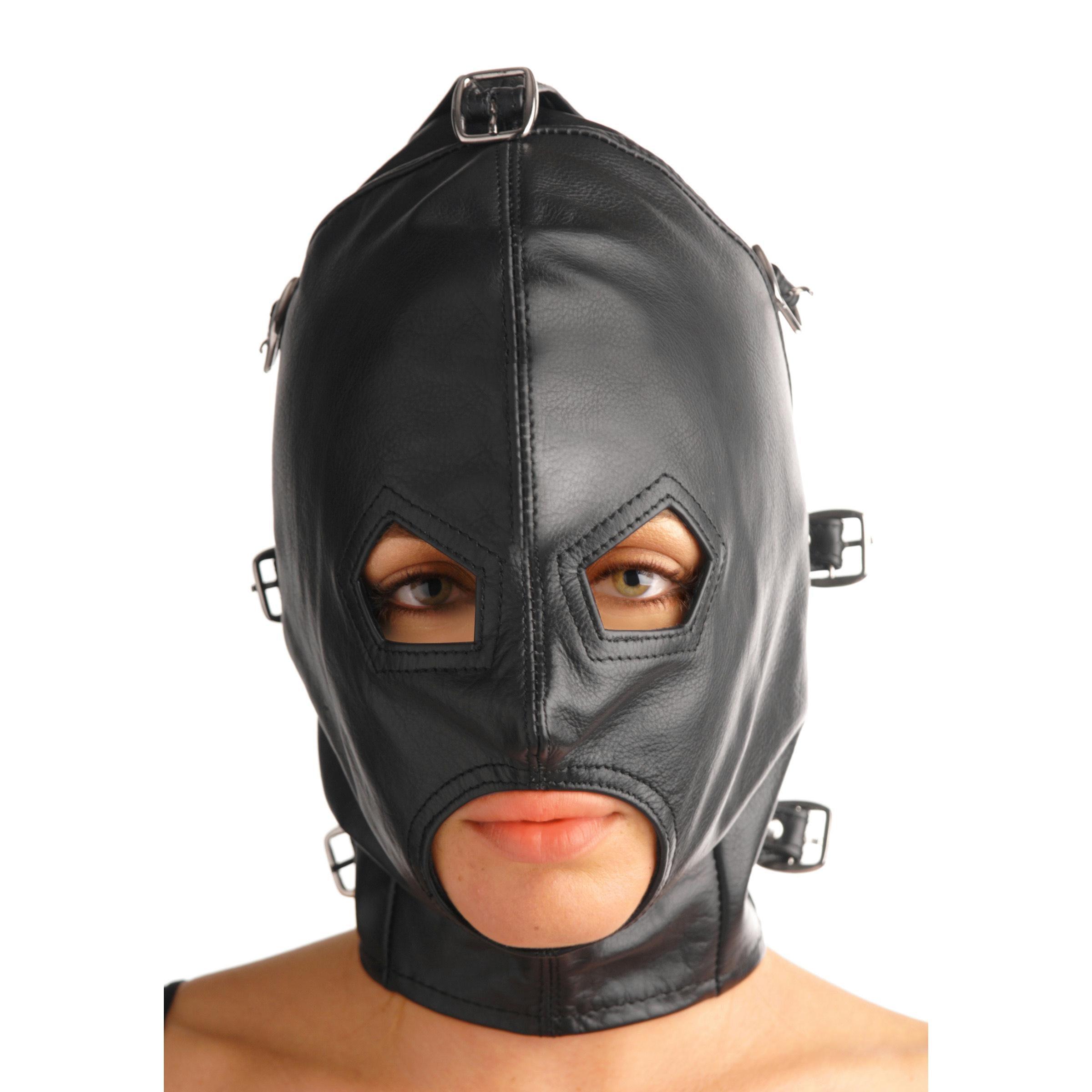 Asylum Leather Hood with Removable Blindfold and Muzzle - Xoxomoving