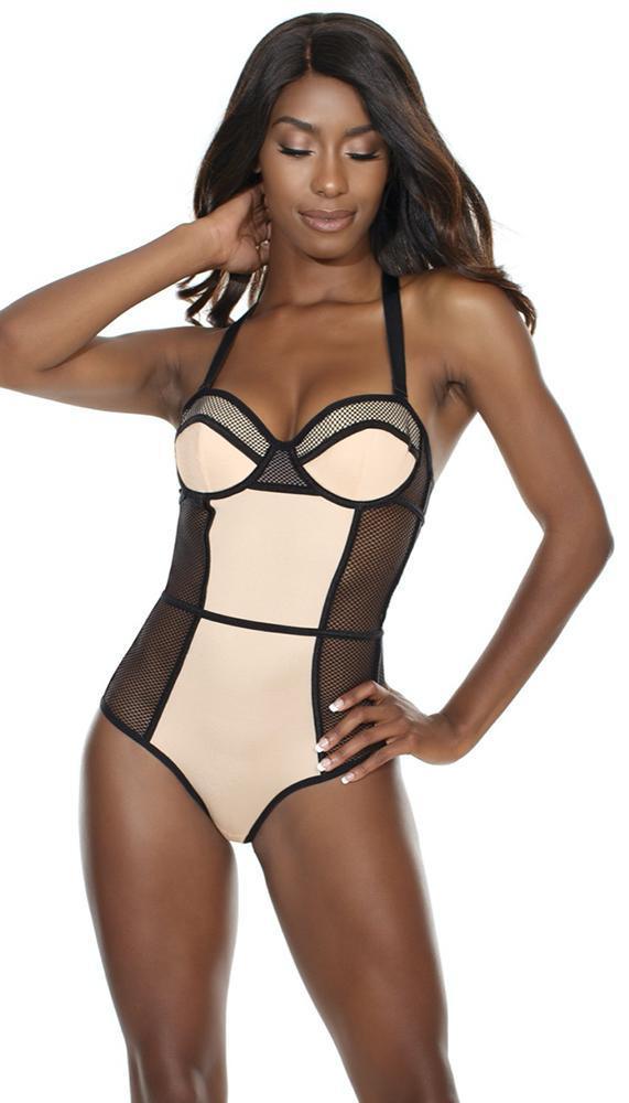 Barely There Nude & Black Color Block Teddy - Xoxomoving