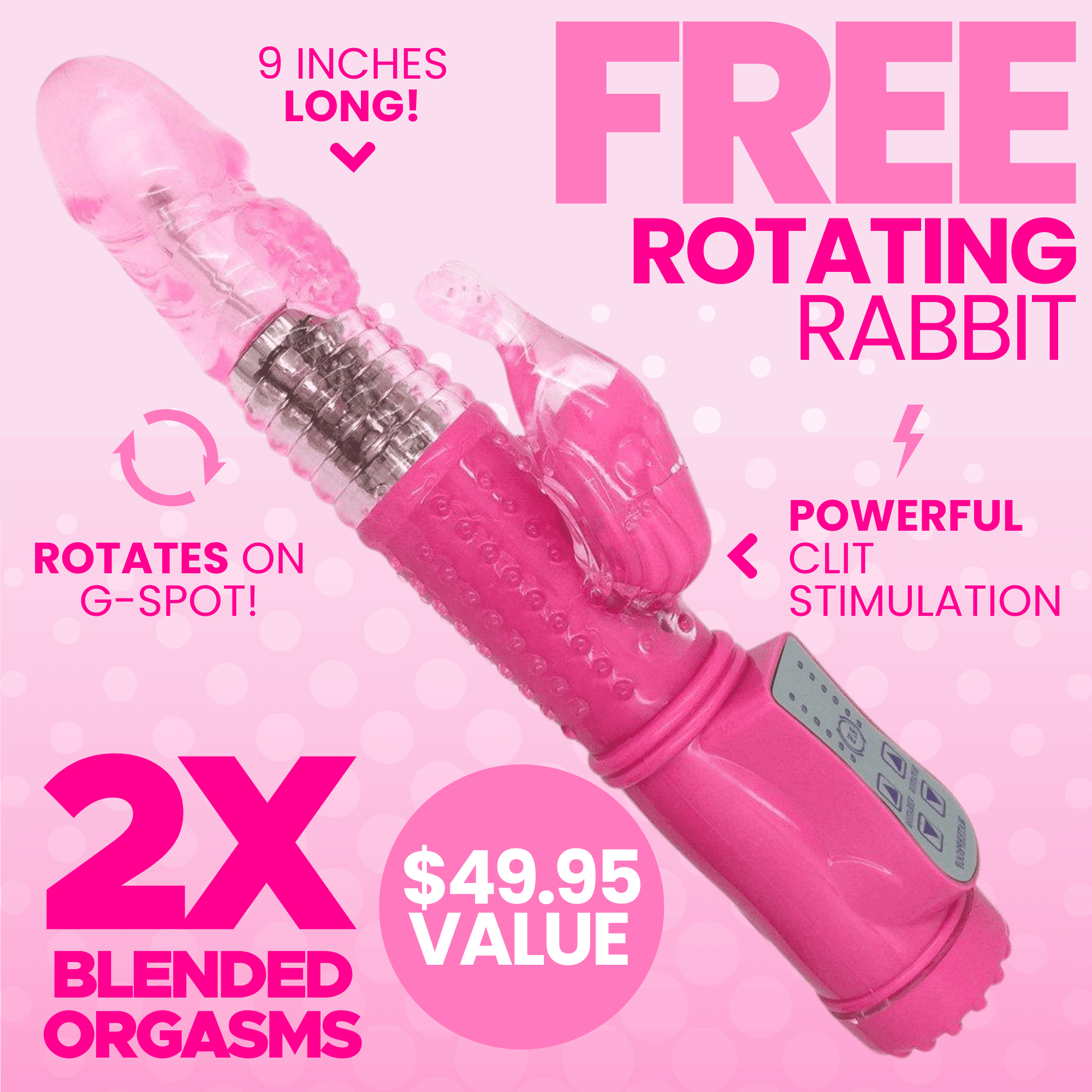 Free Ribbed Rotating Rabbit Vibe in Pink - Only 1 Free Item per Order! - Xoxomoving