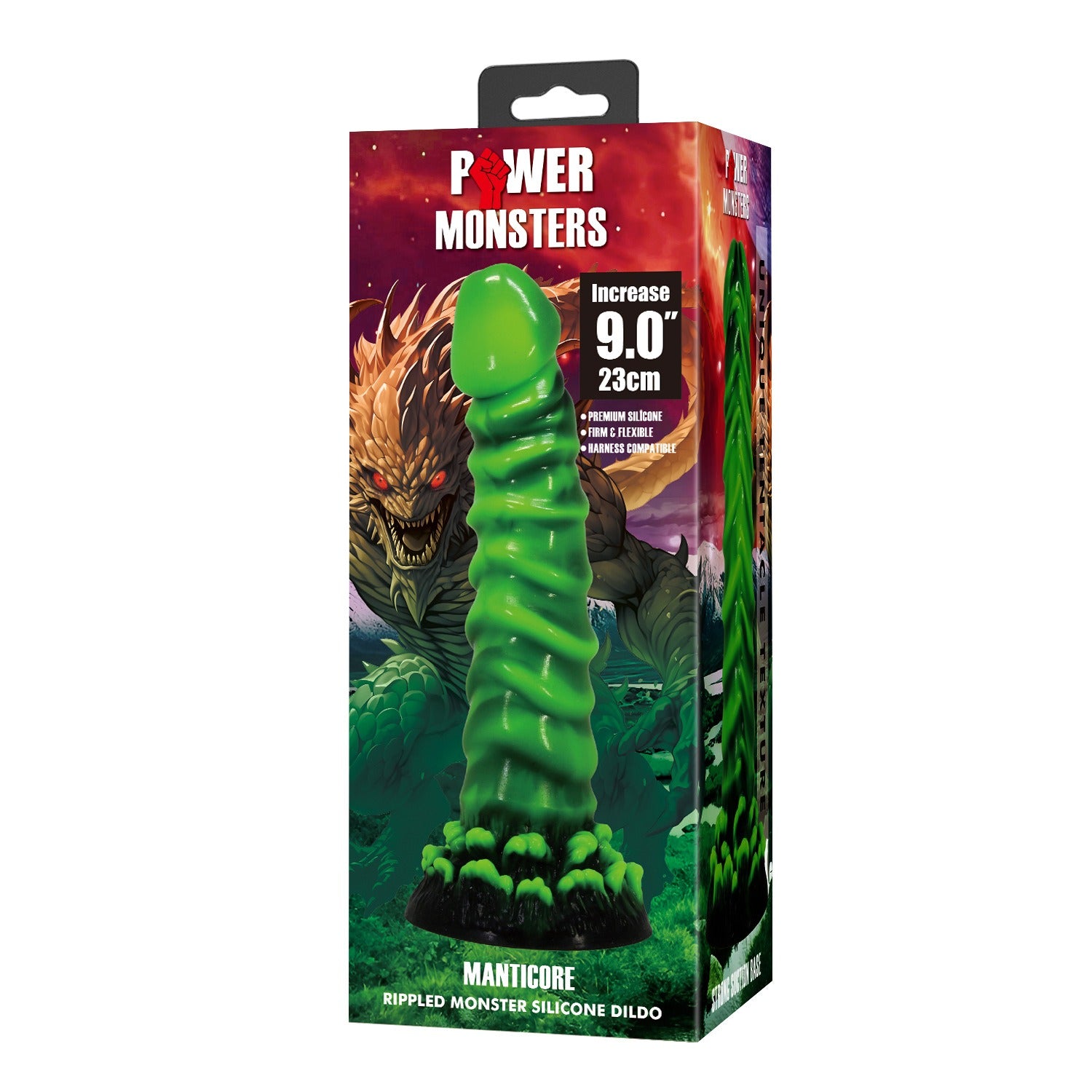 Monster Silicone Dildo with Suction Cup Fantasy Design in Green
