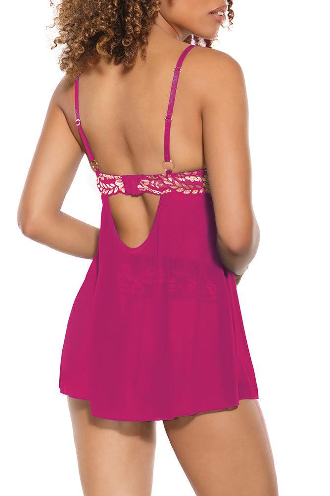 Pink Pussycat Pink Gold Trimmed Babydoll & Thong - Xoxomoving