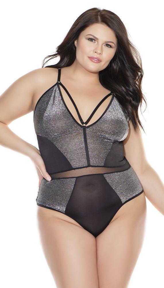 Strappy Shimmer & Fishnet Thong Teddy - Xoxomoving