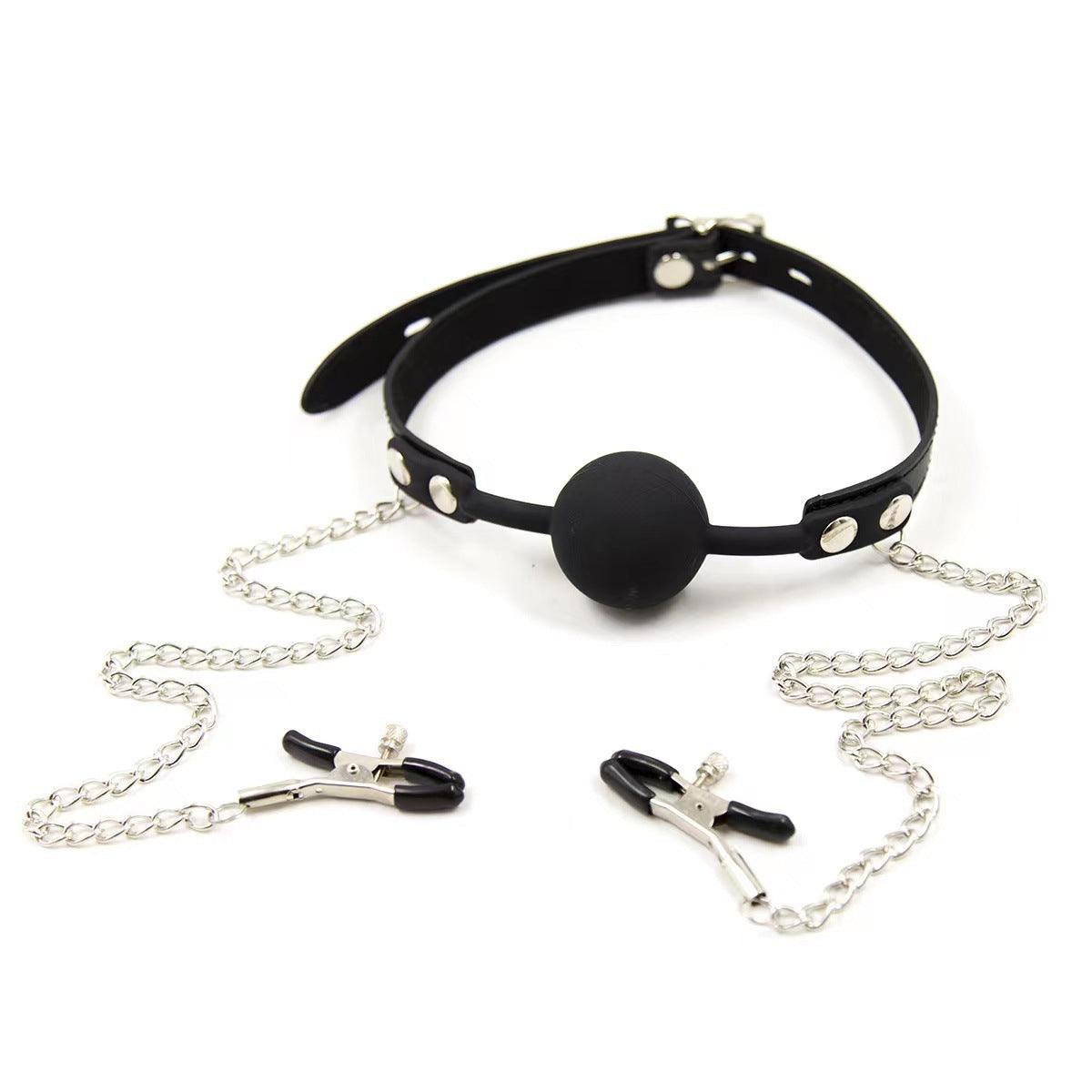 Silicone Ball Gag and Nipple Clamp Bondage System for Multiple Stimulation - Xoxomoving