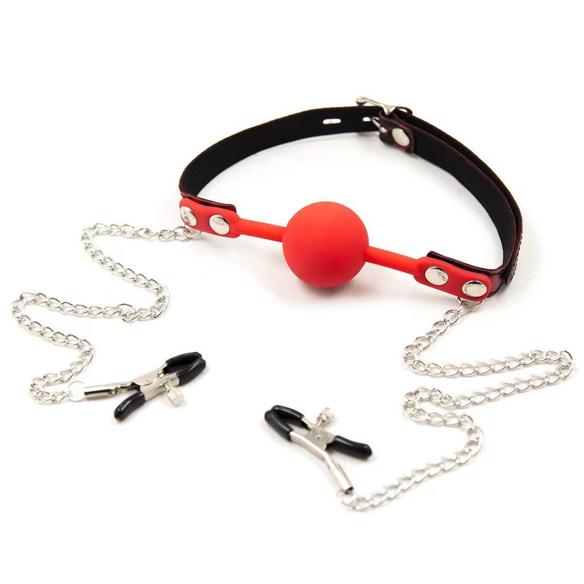 Silicone Ball Gag and Nipple Clamp Bondage System for Multiple Stimulation - Xoxomoving