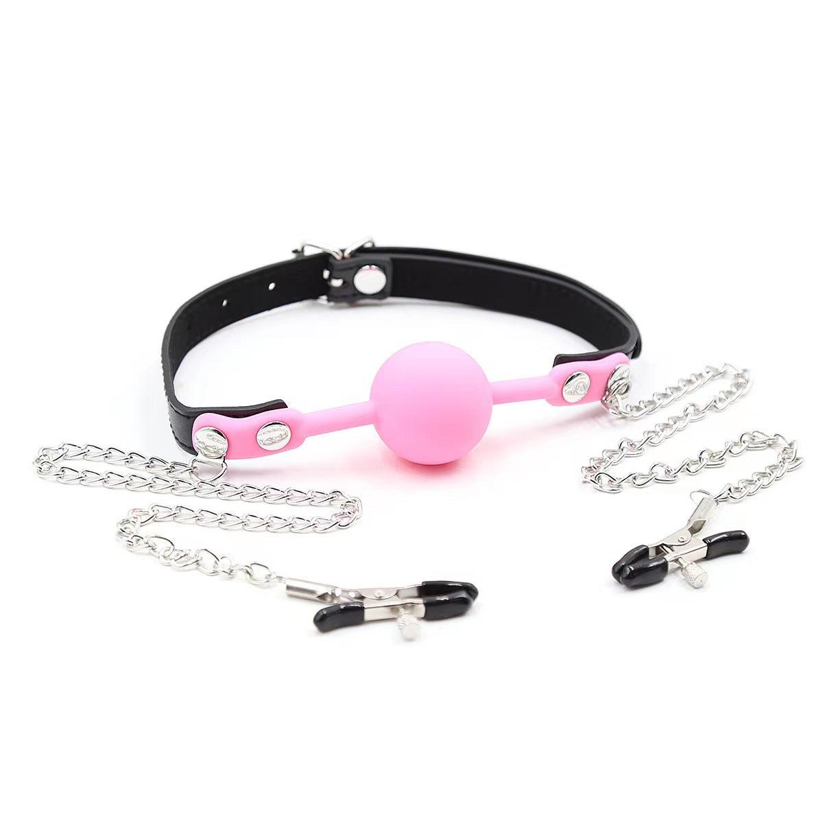 Silicone Ball Gag and Nipple Clamp Bondage System for Multiple Stimulation - Xoxomoving