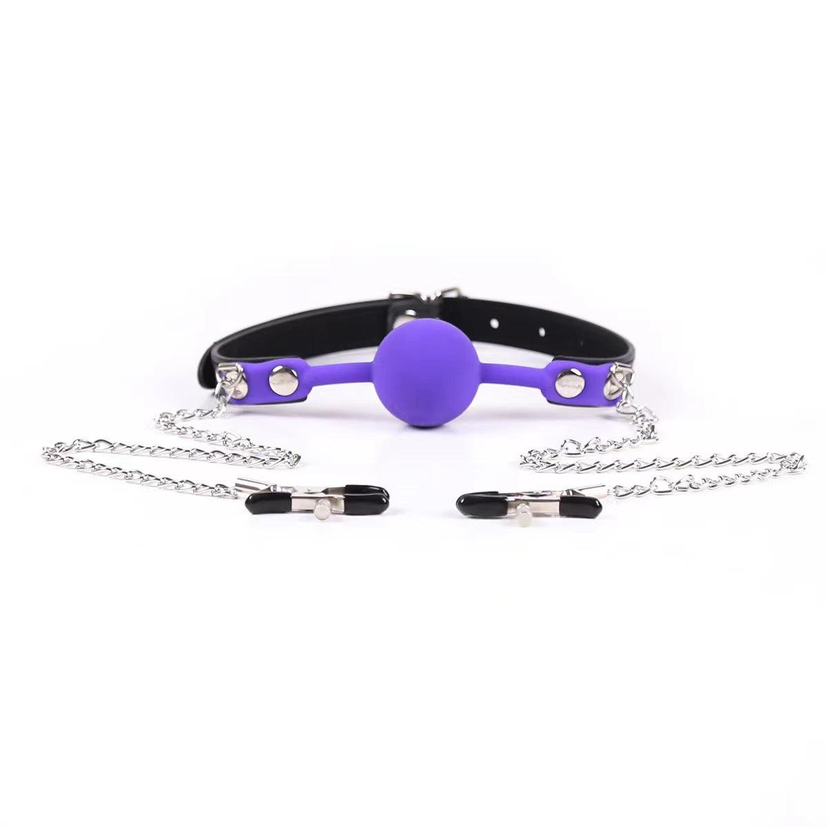 Silicone Ball Gag and Nipple Clamp Bondage System for Multiple Stimulation - Xoxomoving