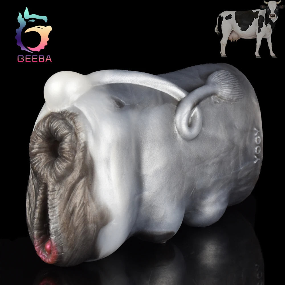 Cow Pocket Pussy Male Masturbator - Realistic Animal Vagina Dual Penis Massage Sex Toy for Men Xoxomoving