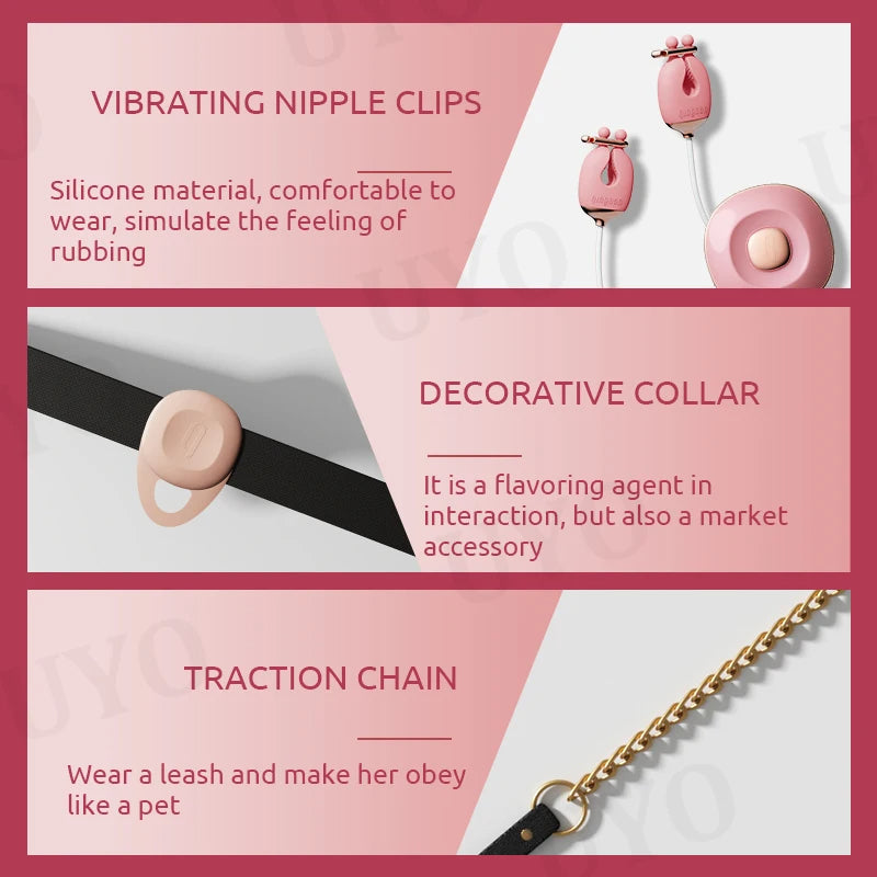 Vibrating nipple clamps, vibrating egg, traction collar, SM woman sex suit, training toys - Xoxomoving