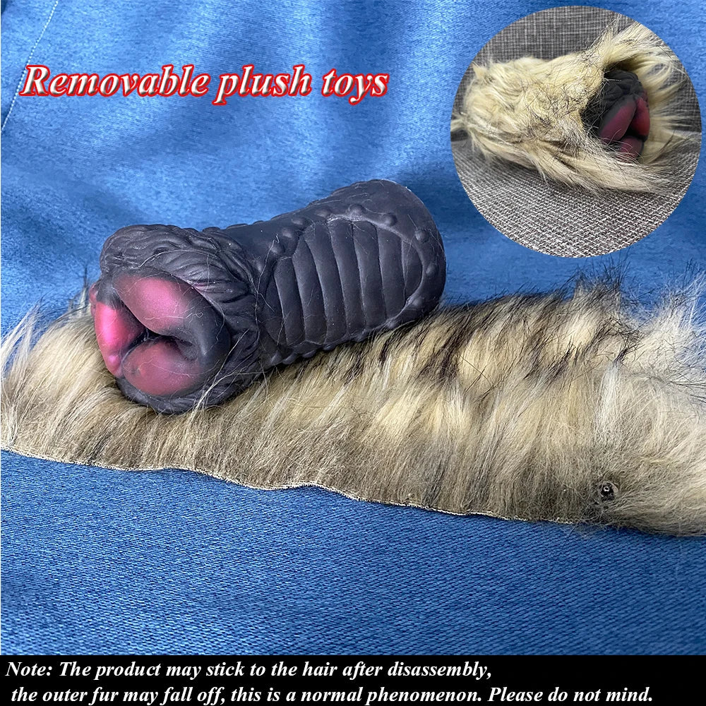 Animal Fur Pocket Pussy Male Masturbator - Silicone Dual Vaginas Penis Massage Sex Toy for Men Xoxomoving
