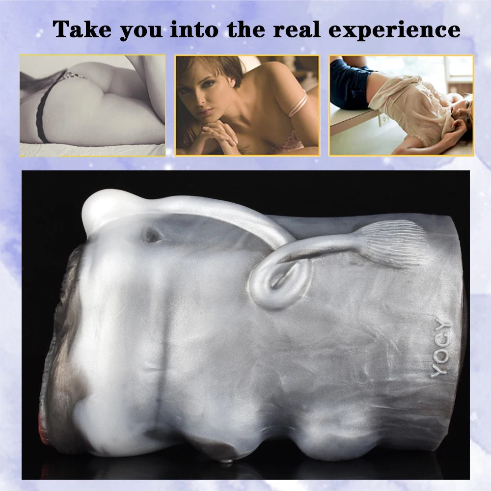 Cow Pocket Pussy Male Masturbator - Realistic Animal Vagina Dual Penis Massage Sex Toy for Men Xoxomoving