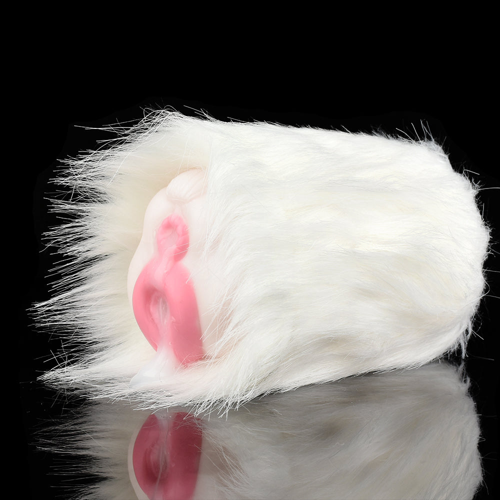 White Furry Pussy Male Masturbator - Animal Vaginal Penis Masturbation Cup Sex Toy for Men Xoxomoving